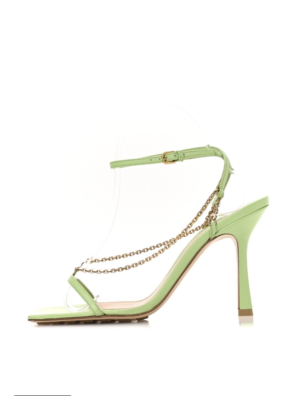 BOTTEGA VENETA Lambskin Chain Strap 90mm Sandals 37.5 Pistachio